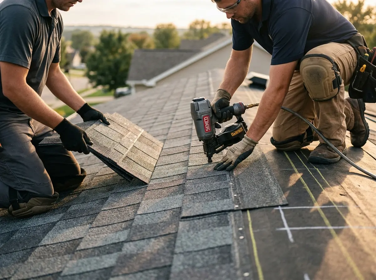 Professional roofer working on a residential roof in Ligonier